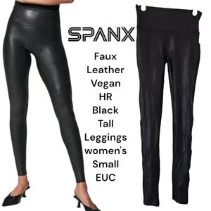 SPANX Faux Leather Vegan HR Black Tall Leggings women's Small EUC
